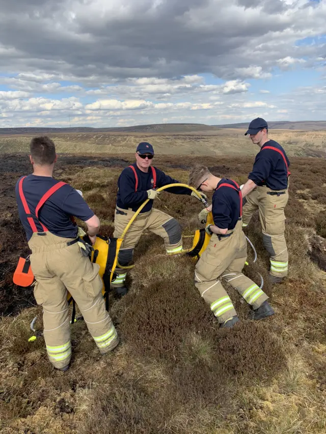 Firefighters at moorland fire