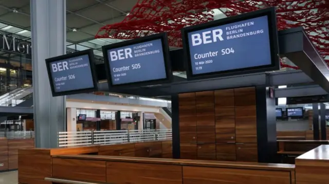 One of the counters at the Berlin Brandenburg airport, which will open on 31 October