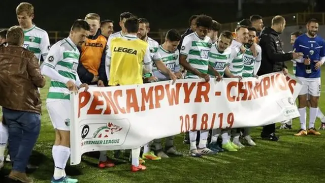 The New Saints celebrate winning the 2018-19 Cymru Premier title