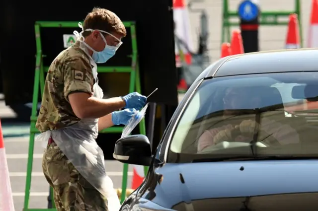 A drive through testing centre in England