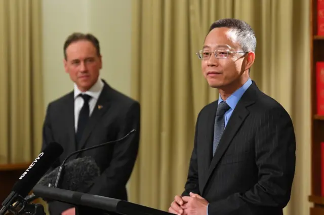 Health Minister Greg Hunt and Zhou Long