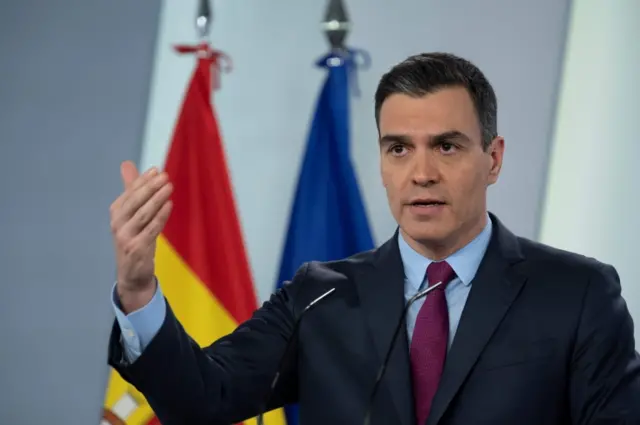 Pedro Sanchez at a press conference