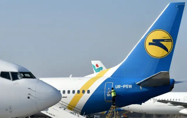 An Ukraine International Airline plan on the runway in Kiev