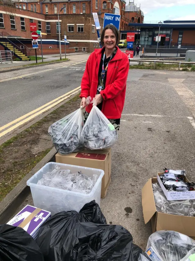 Whipps Cross hospital staff with donations