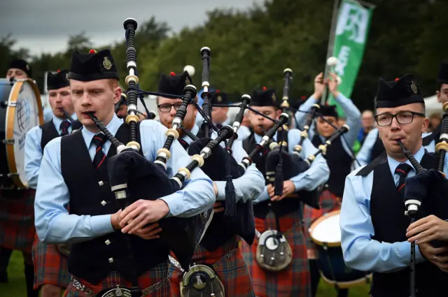 Competitors taking part in the World Pipe Band Championships in Glasgow in 2018