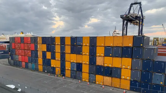 Containers at Tilbury arranged to spell NHS