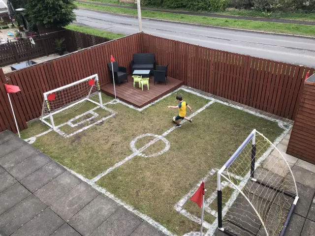 Mick Duffy's back garden football pitch