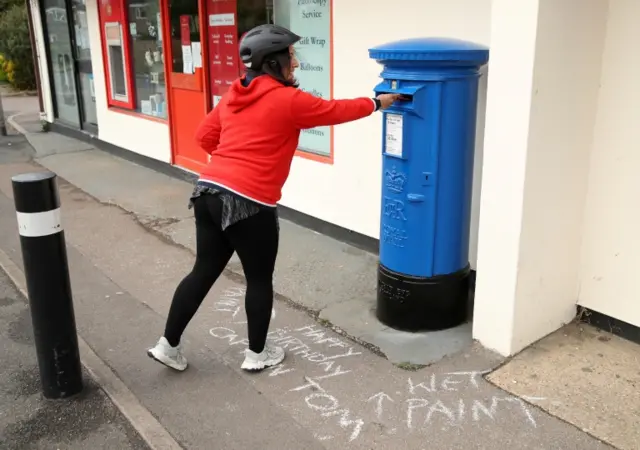 Blue postbox in honour of Capt Tom Moore