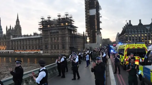 Police on Westminster Bridge during Clap For Carers