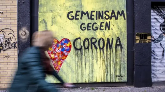 Poster saying 'United against Corona'