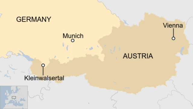 Map showing Kleinwalsertal, Austria