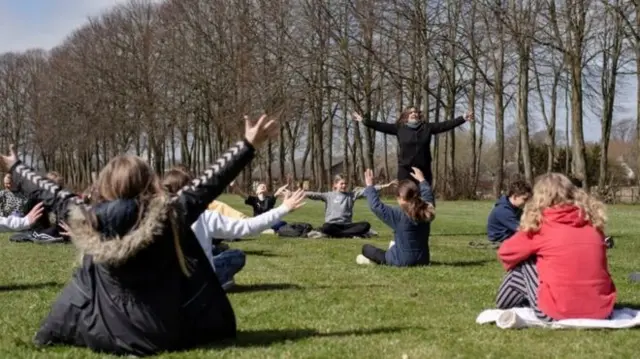 Pupils take class outside in Denmark