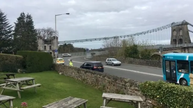 Police patrol on Menai Bridge