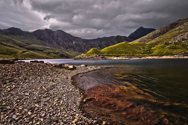 View across a lake in Snowdonia National Park