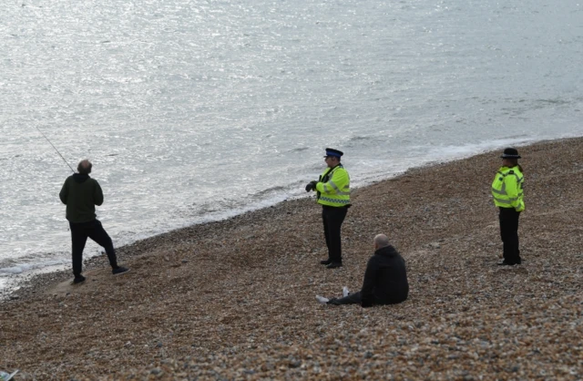 Police patrol on Brighton beach