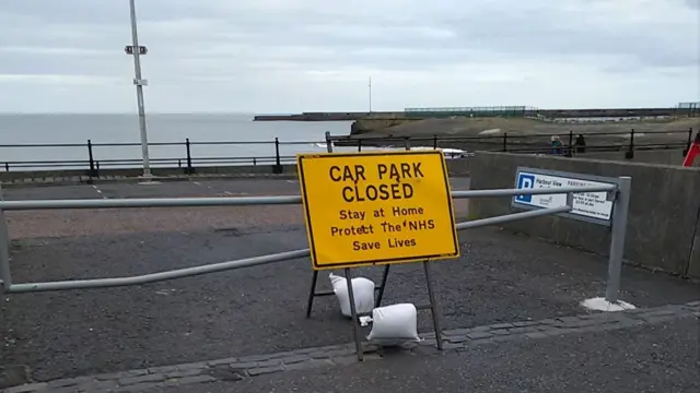 A "car park closed" sign at the Harbour View car park at Roker, Sunderland