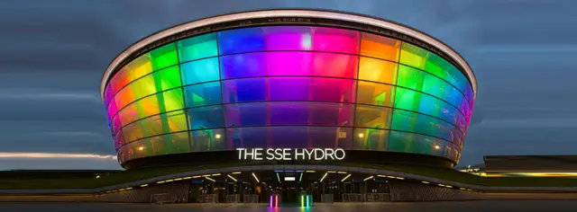 The SSE Hyrdo lit up in rainbow colours