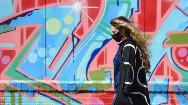 Woman in New York wearing a face mask