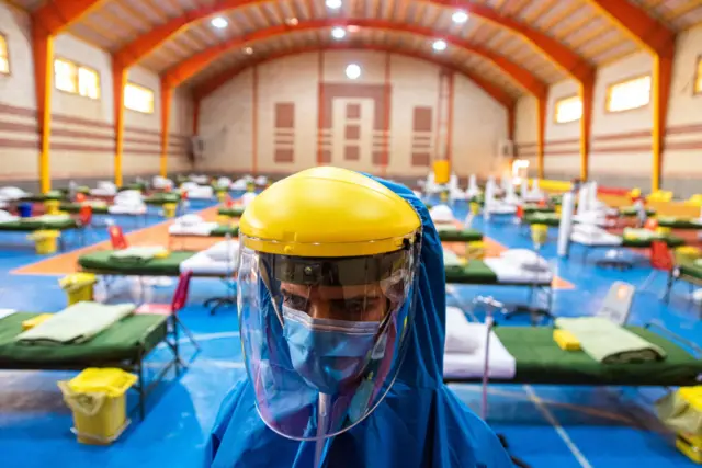 A sports hall in Tabriz, Iran turned into a field hospital for 200 beds