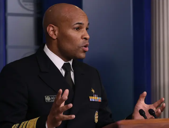 US Surgeon General Jerome Adams speaks during a White House Coronavirus Task Force briefing at the White House 3 April 2020