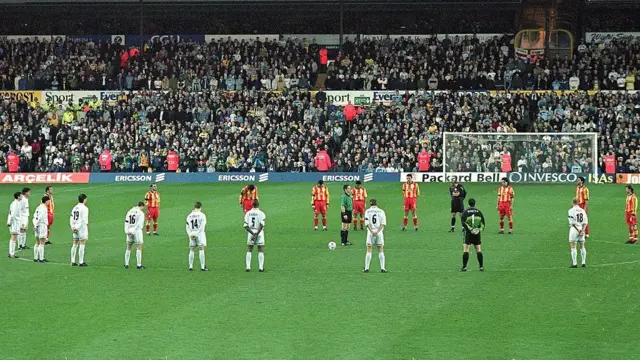 A minutes silence is observed for the two Leeds fans who died in Turkey at the Leeds United v Galatasaray UEFA Cup Semi Final Second Leg match played at Elland Road in Leeds.