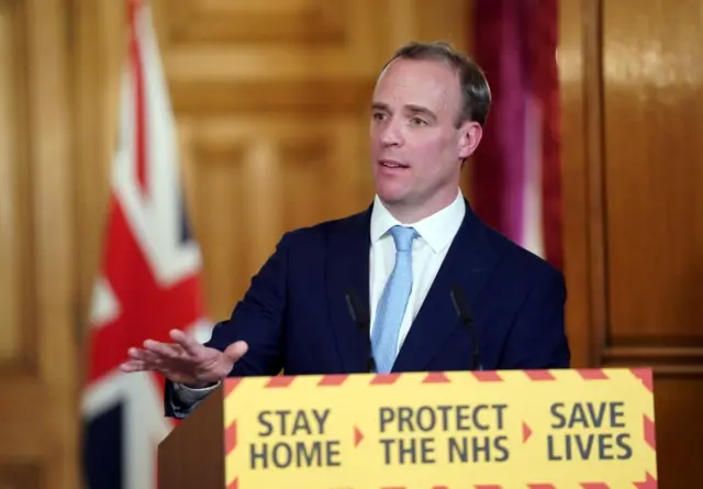 Britain"s Foreign Secretary Dominic Raab speaks as he holds a briefing