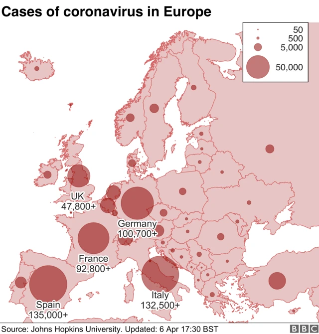 Coronavirus cases in Europe