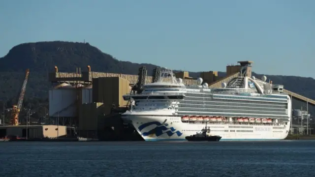 The Ruby Princess docked at Port Kembla, south of Sydney