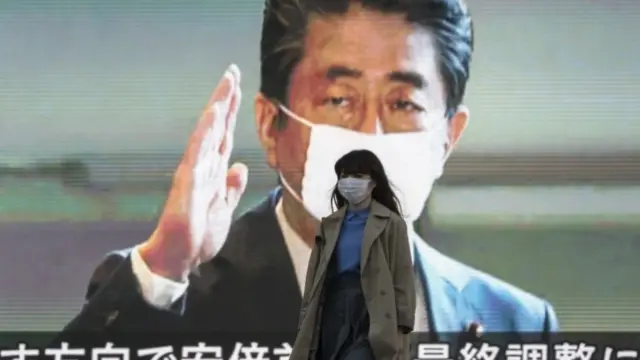 Shinzo Abe on a screen