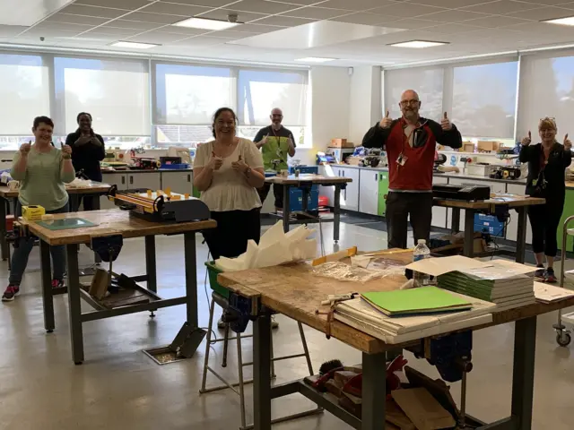 Teachers making headgear