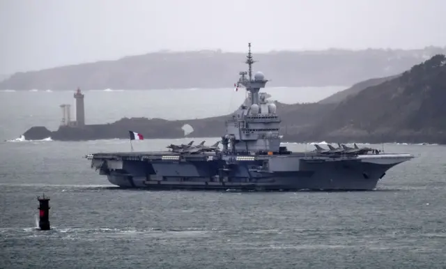 French aircraft carrier Charles de Gaulle in Brest, March 2020