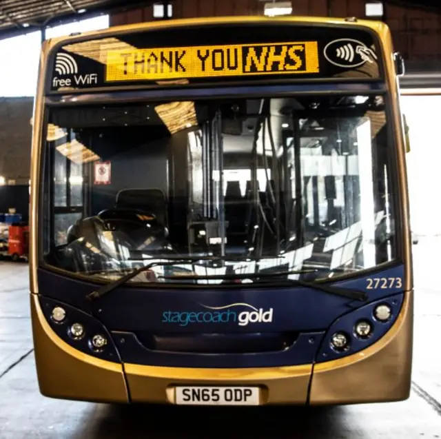 A Stagecoach bus with NHS sign