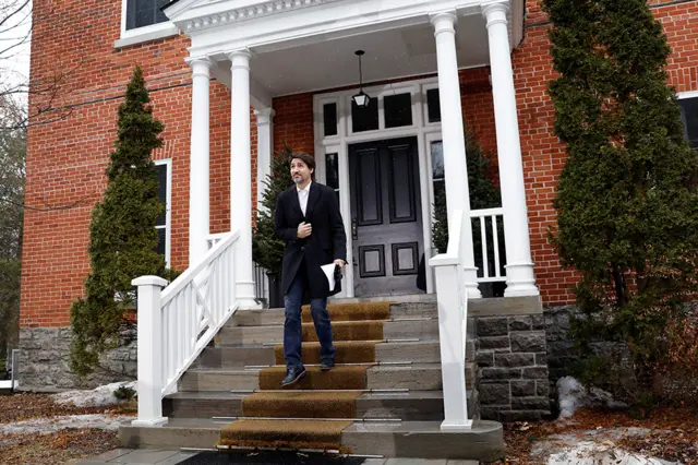 Trudeau outside his private residence