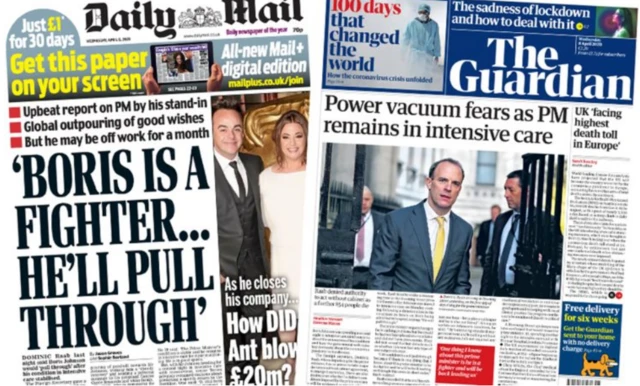 Daily Mail and Guardian front pages