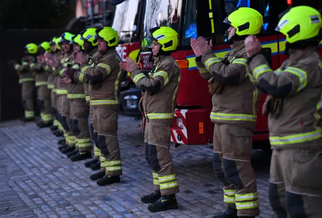 Firefighters in Clapham joining Clap for Carers