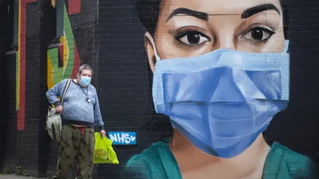 Mural of a nurse wearing a face mask