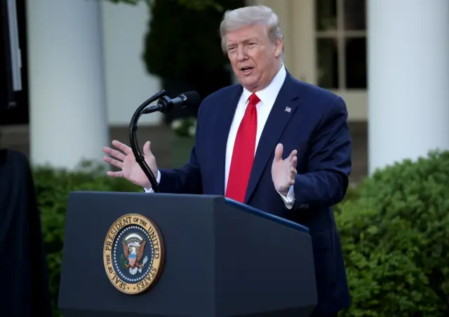 US President Donald Trump holds a briefing  in the Rose Garden of the White House. Photo: 27 April 2020