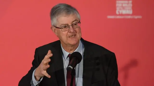 First Minister of Wales, Mark Drakeford, speaking at a rally