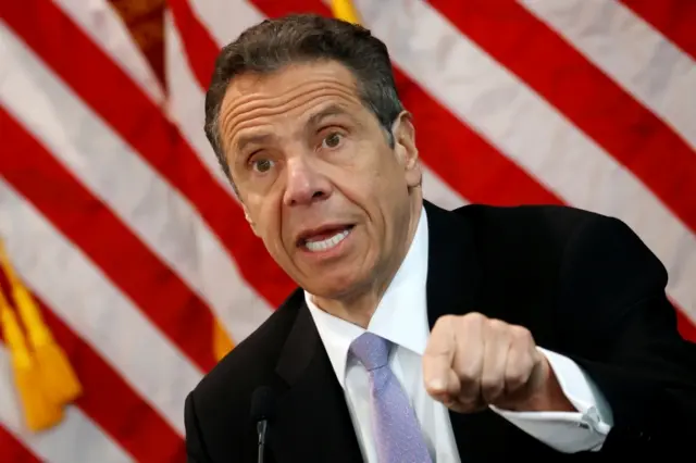 New York Governor Andrew Cuomo speaks at his daily briefing at New York Medical College