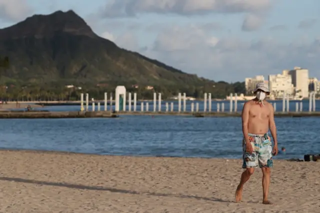 beachgoer at Waikiki Beach in Hawaii