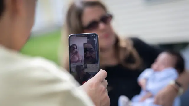 A family on a video call