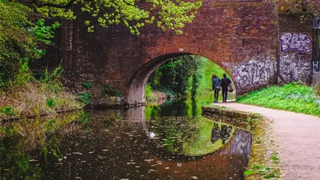 Photo of people walking by a canal