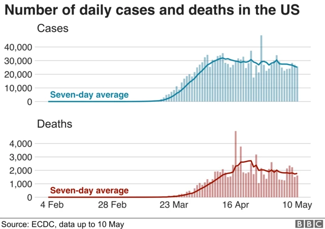 Daily cases and deaths in the US