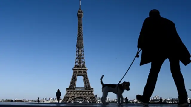 Eiffel Tower with people going for a walk