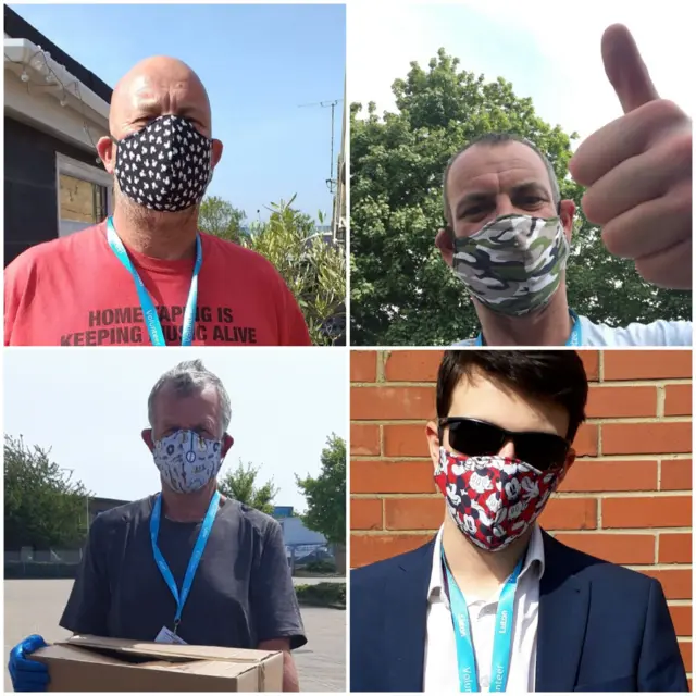 Volunteers wearing masks