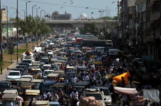 Traffic jam in Karachi on 11 May after Pakistan eased its lockdown