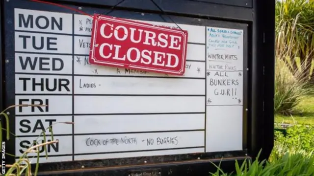 'Course closed' signs will be coming down in England on Wednesday, but courses like this one in Wales will remain out of bounds for now