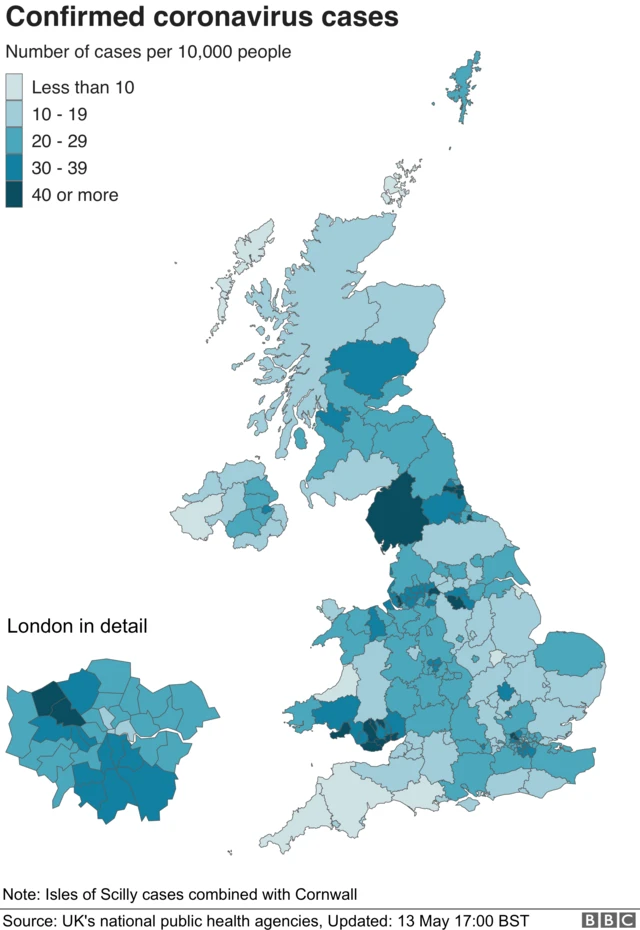 Map of UK coronavirus cases