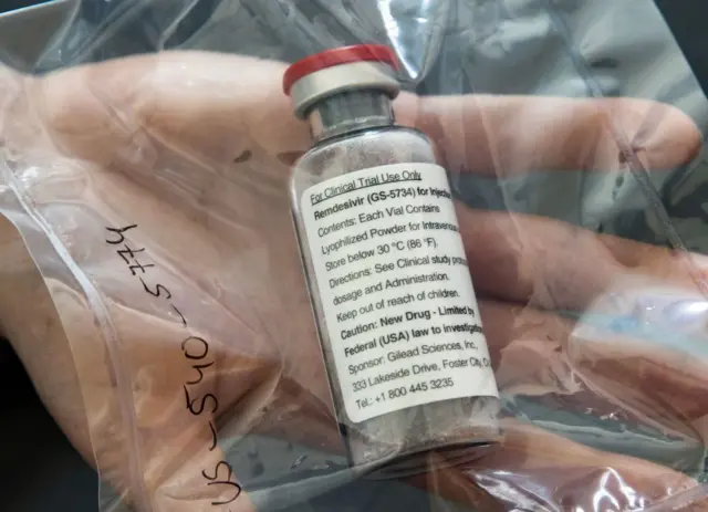 A vial of the antiviral drug remdesivir.