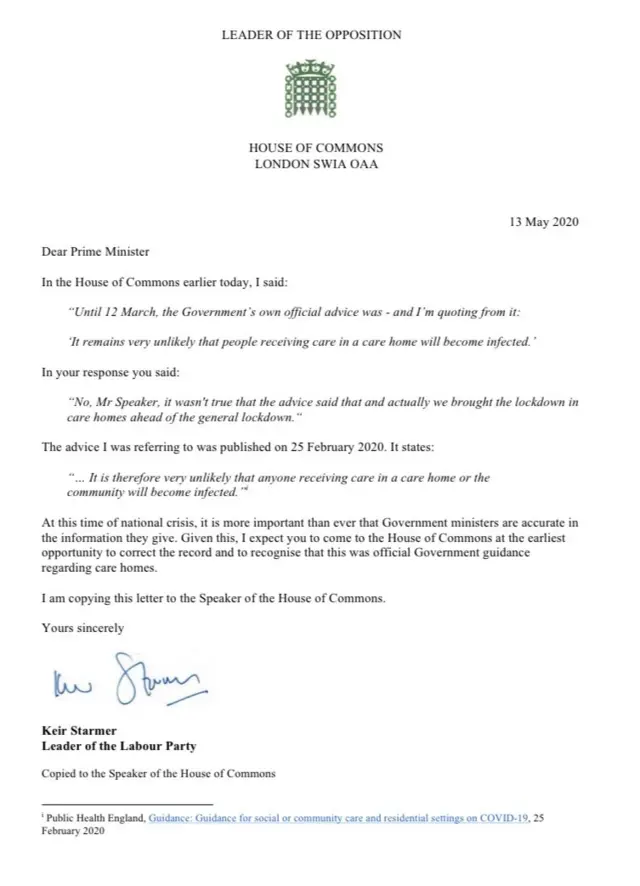 Sir Keir Starmer's letter to PM Boris Johnson